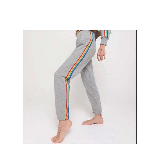 Spiritual Gangster Pants - Spiritual Gangster Rainbow Luna Grey Stripe Jogger Sweatpants Women's Small